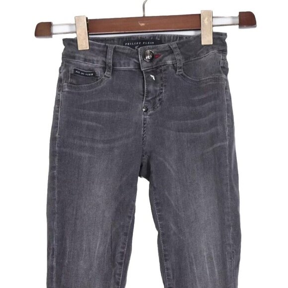 Philipp Plein Women's 25 Charcoal Black Slim Fit Denim Jagging Jeans Mid Rise - Picture 2 of 11